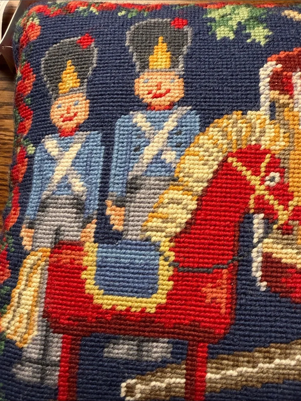 Williamsburg Christmas Wool Needlepoint Pillow Toy Soldiers Drum Horse Vintage